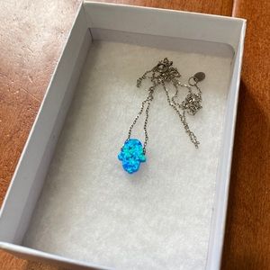 Blue Opal Hamsa Pendant Necklace - Women's Silver Chain